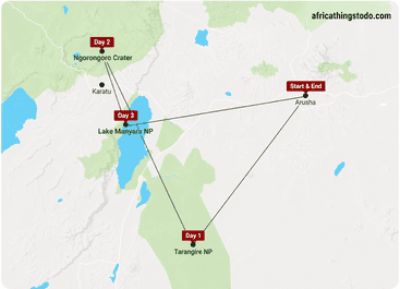 3 days Tanzania safari route map